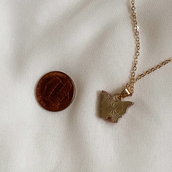 Red Gold Acrylic Butterfly Necklace - Picture 5 of 6